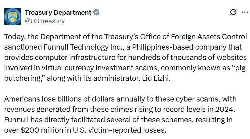 US sanctions Philippines tech firm accused of aiding crypto scams