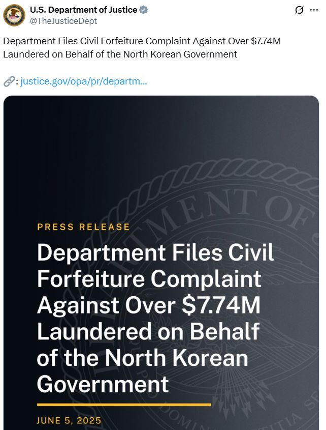 US wants $7.7M in crypto laundered in North Korea IT worker plot